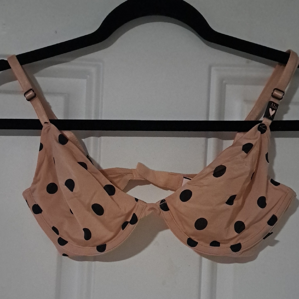 Victoria's Secret Black Polka Dot Bra - Tan 32D